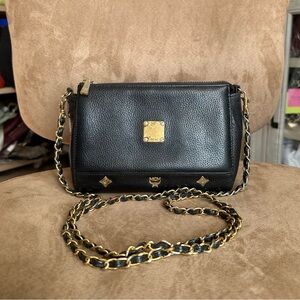 MCM Black Crossbody Bag with Gold Chain, Good Condition